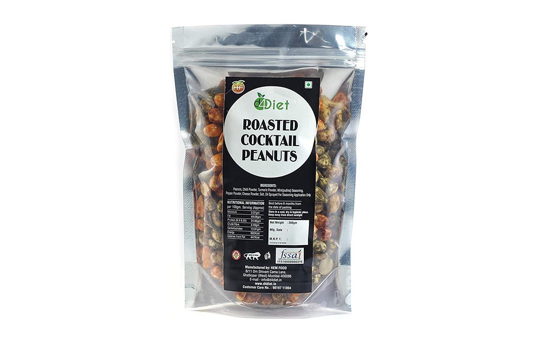 D4Diet Roasted Cocktail Peanuts    Shrink Pack  200 grams